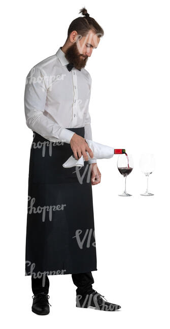 cut out waiter standing and pouring red wine