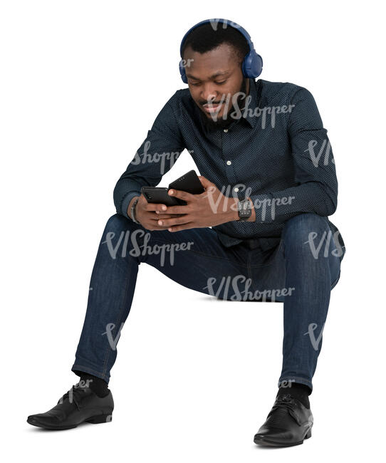 cut out man with headphones sitting on the stairs
