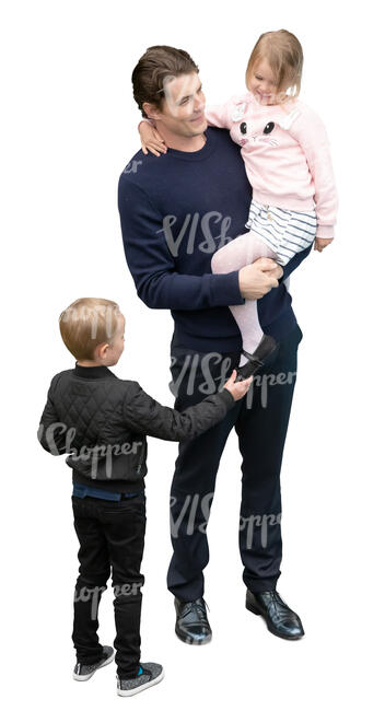 cut out man with two kids standing