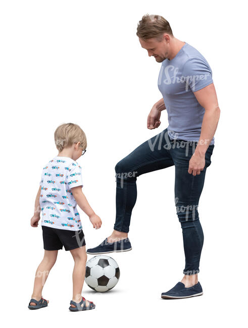 cut out father and son playing football