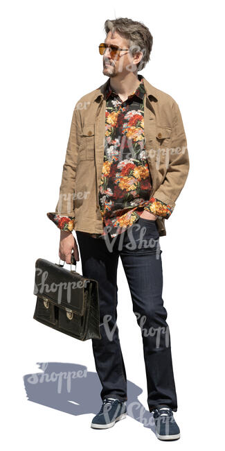 cut out man in a floral print shirt standing