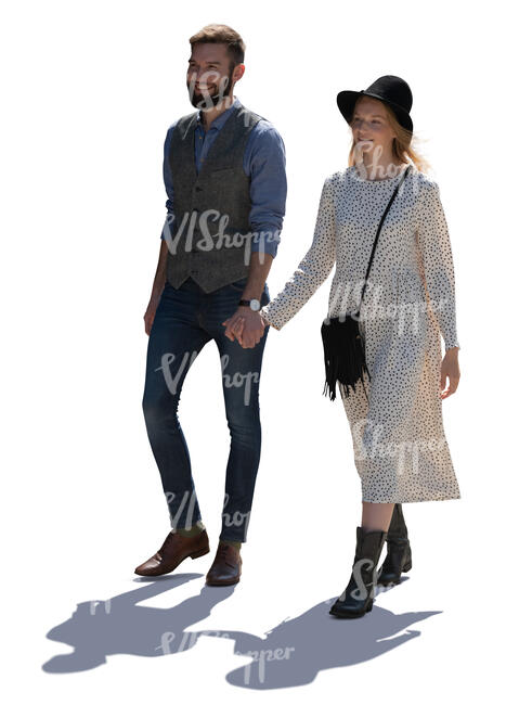 cut out man and woman walking happily hand in hand