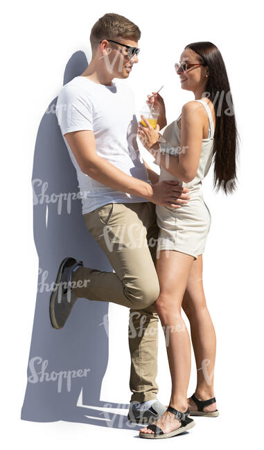 cut out couple standing and leaning against the wall