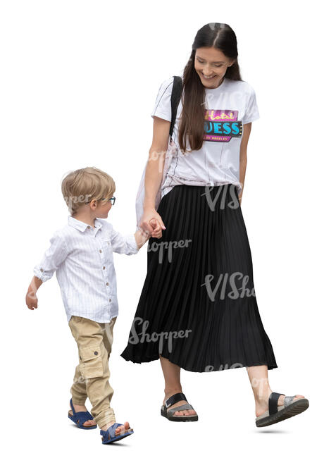 cut out mother and son walking hand in hand