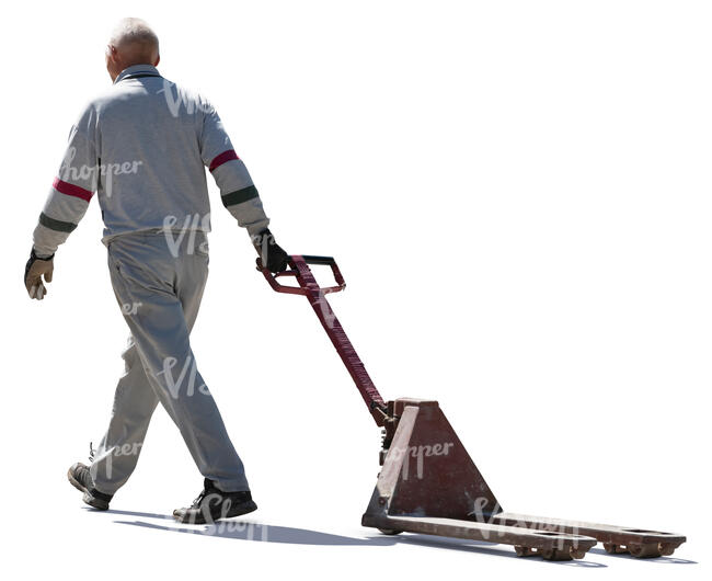 cut out old man pulling a forklift