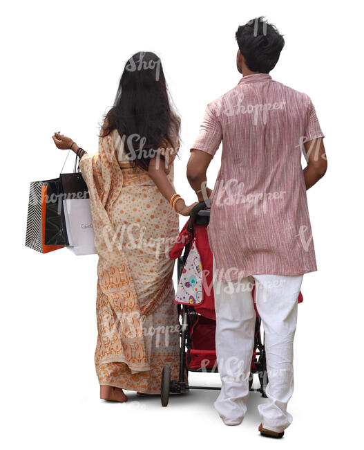 cut out indian family with shopping bags walking