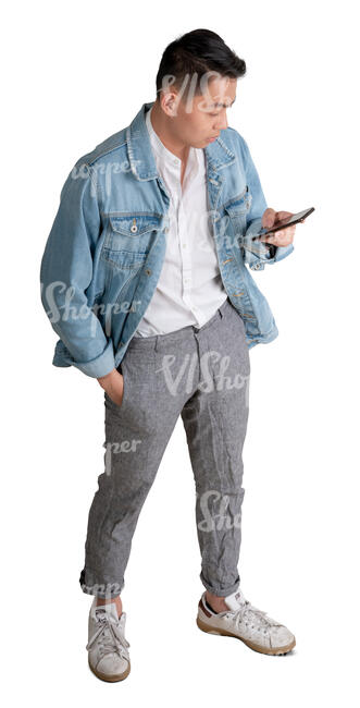 man with a phone in his hand standing seen from above