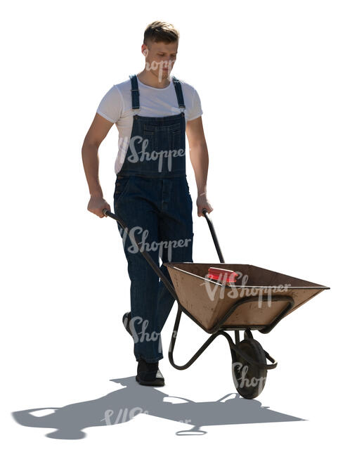 cut out man pushing a wheelbarrow