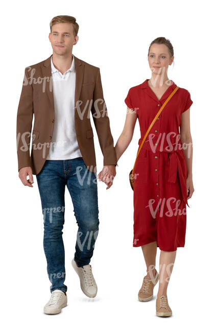 cut out young man and woman walking and holding hands