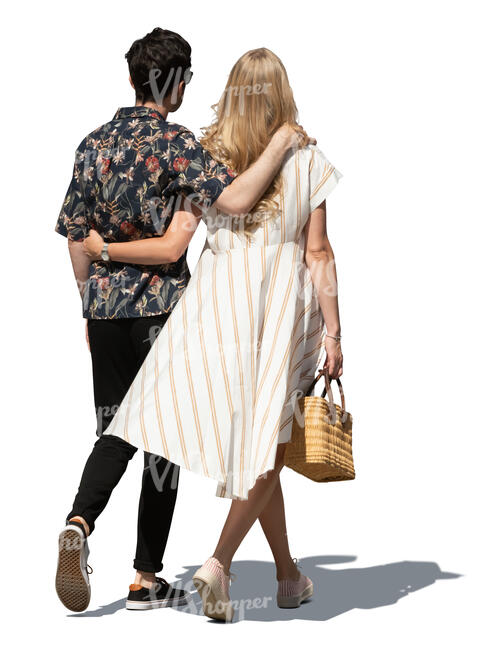 cut out couple walking on a sunny summer day