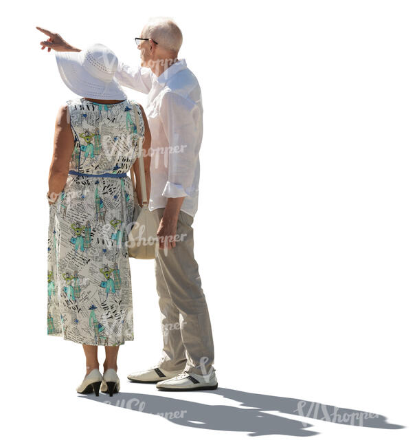 cut out elderly man and woman standing and looking at smth