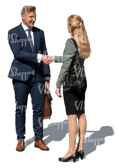 cut out businessman and businesswoman standing and shaking hands
