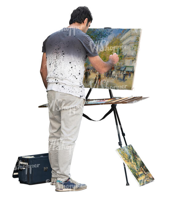 cut out man standing and painting on a canvas