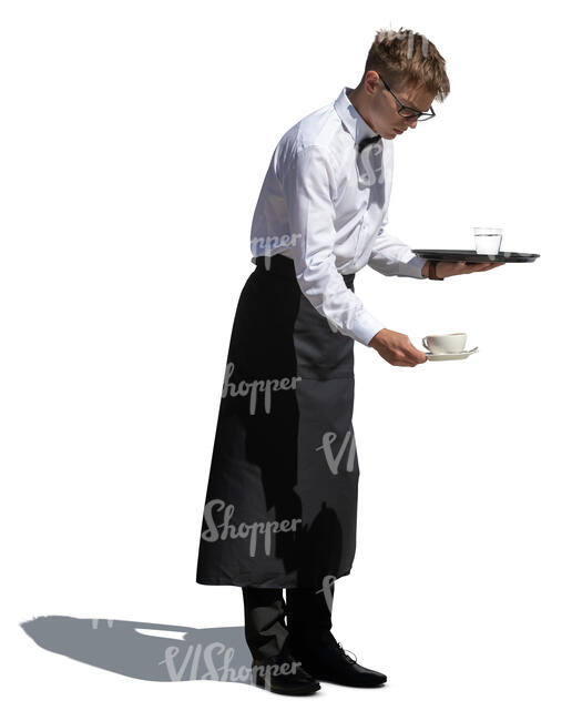 cut out young male waiter serving coffee