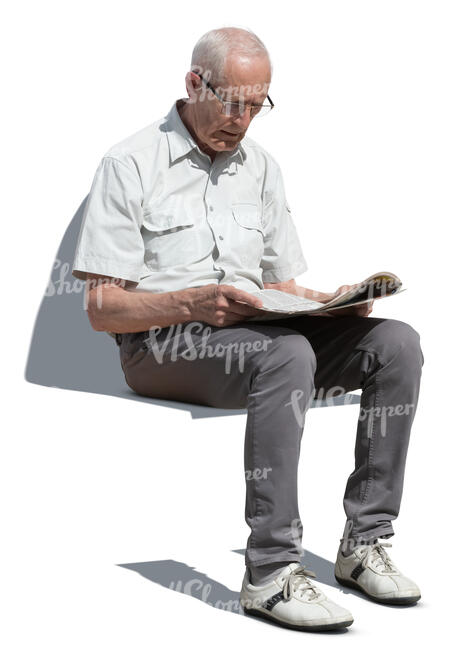 cut out elderly man sitting and reading a newspaper