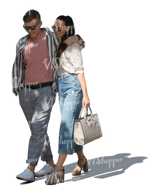 cut out couple walking in the tree shade