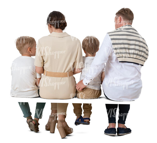 cut out family with two kids sitting seen from behind