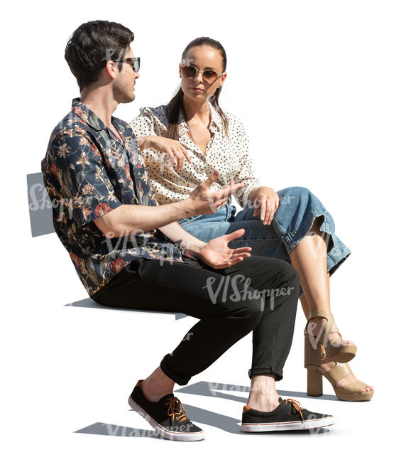 cut out man and woman sitting and talking