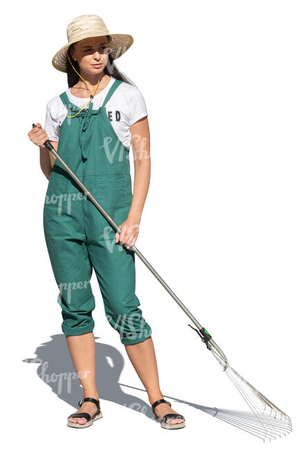 cut out woman with a rake working in a garden