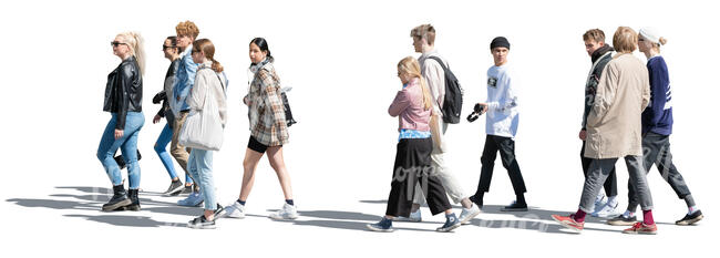 cut out group of teenagers walking on the street