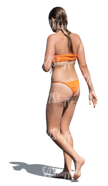 cut out woman wearing a bikini coming from swimming