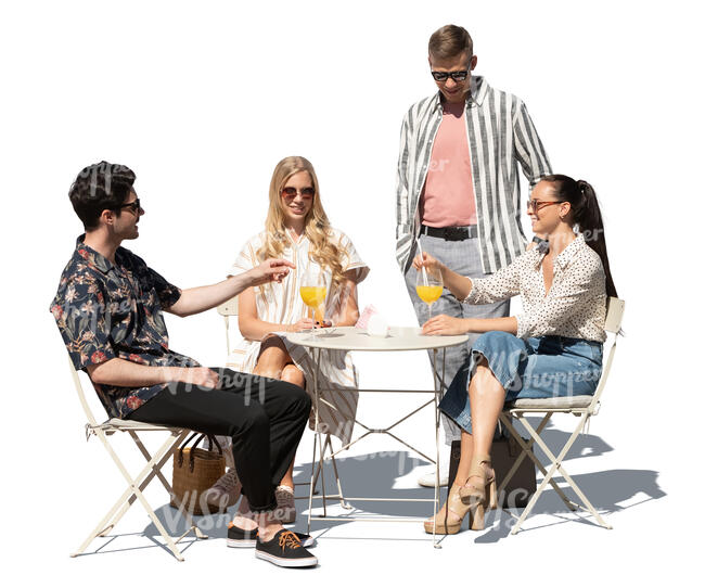 cut out group of young people sitting in a cafe on a fine summer day