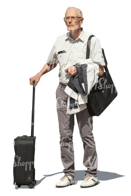 cut out elderly man with suitase standing