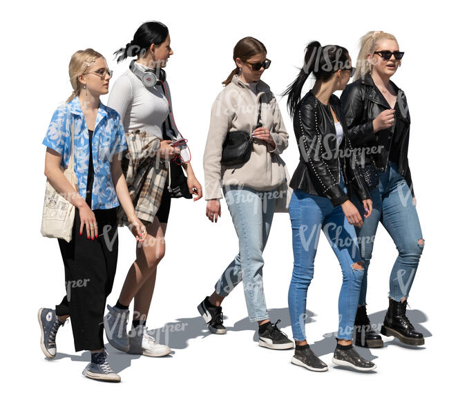cut out group of teenage girls walking