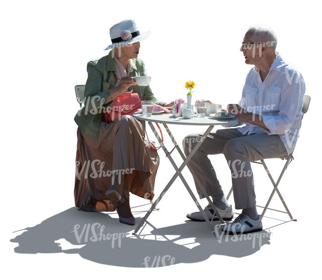 cut out backlit elderly couple sitting in a cafe