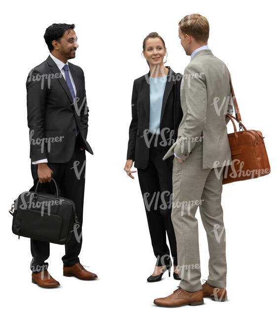 cut out group of three businesspeople standing and talking