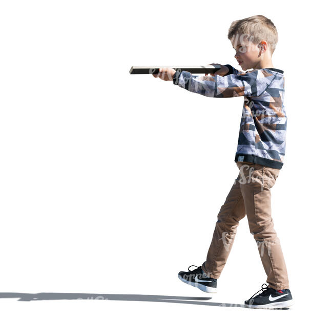 cut out little boy playing with a toy gun
