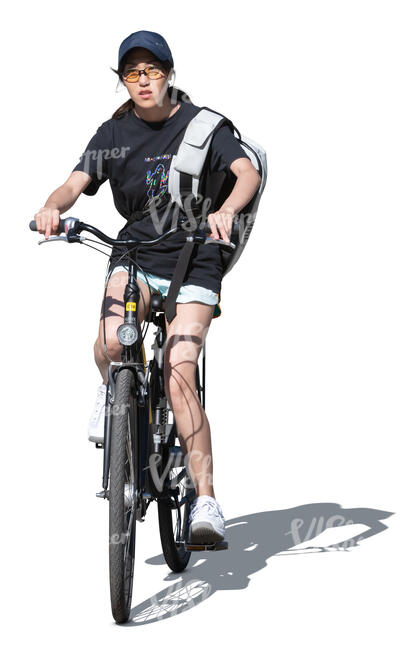 cut out young asian woman riding a bicycle