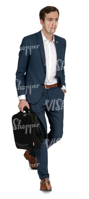 cut out businessman walking down the stairs