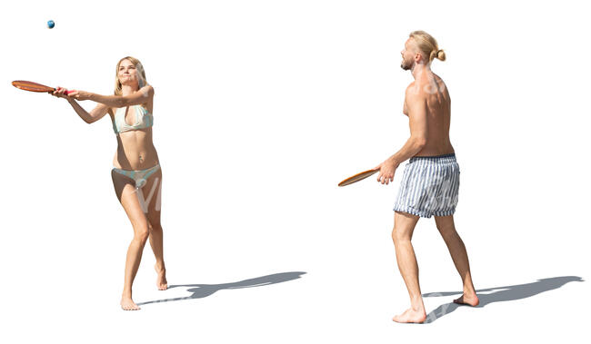 cut out man and woman playing beach tennis