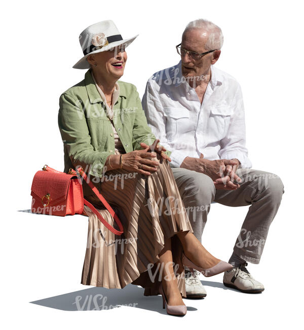 cut out elderly man and woman sitting and talking