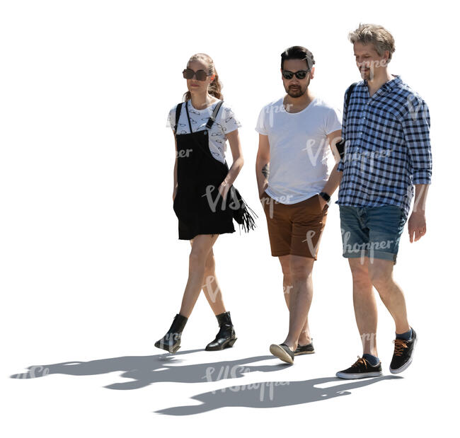 cut out group of backlit people walking