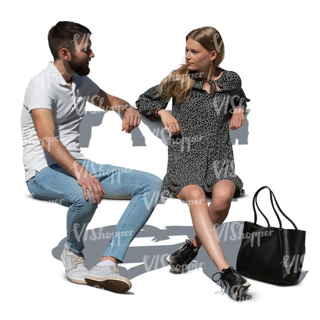 cut out two people sitting on a bench and talking