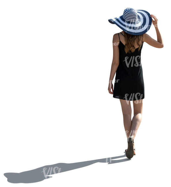cut out backlit woman with a large striped hat