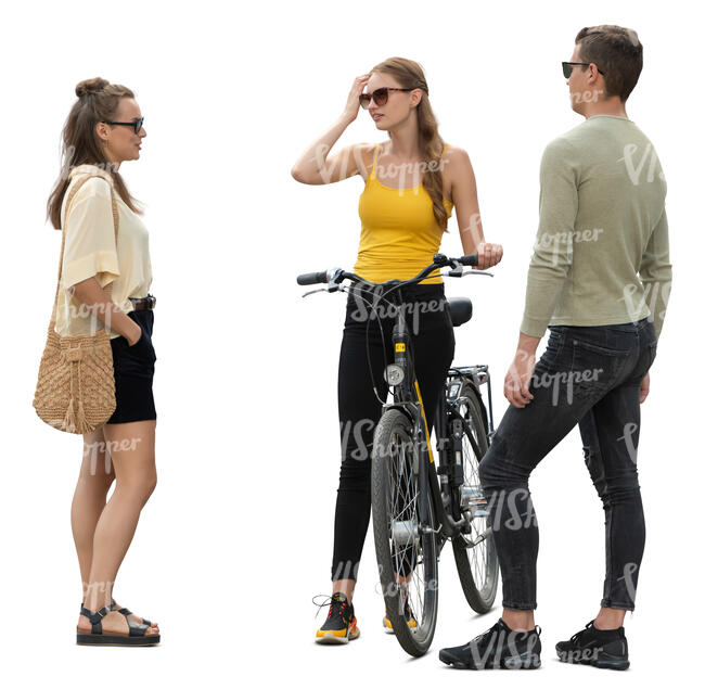 three cut out people standing and talking