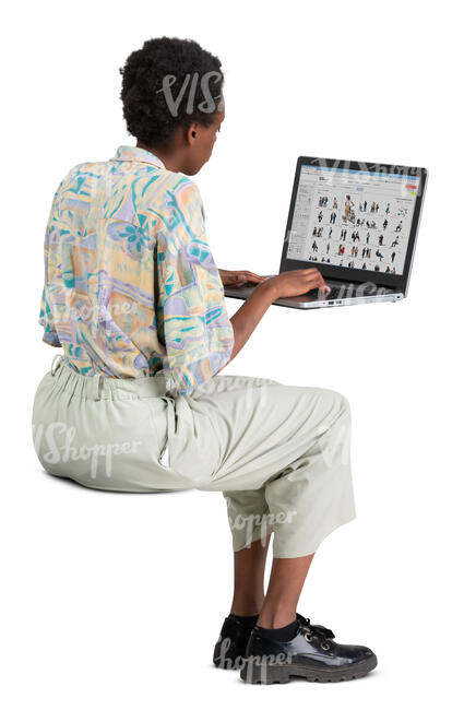 cu out woman sitting at a desk and working with laptop