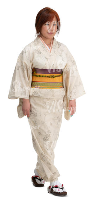 cut out japanese woman in a kimono walking