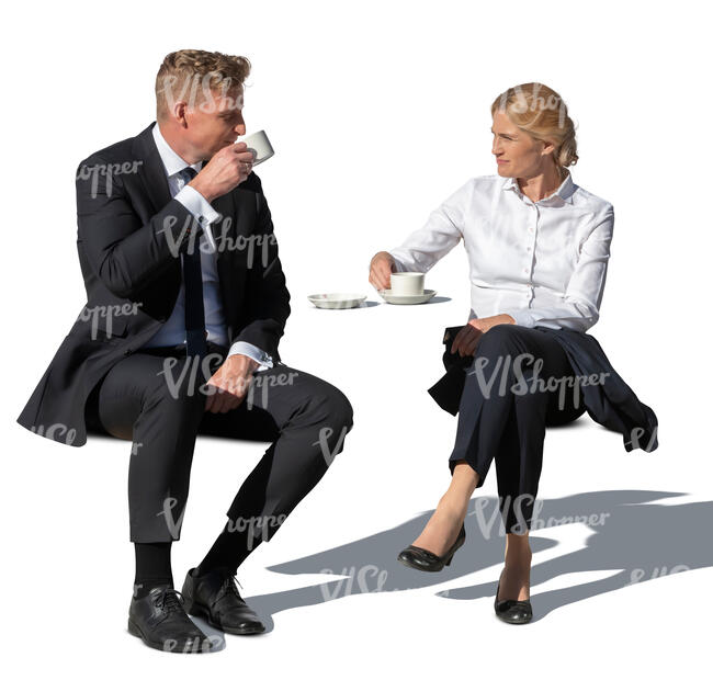 cut out man and woman drinking coffee on a business lunch