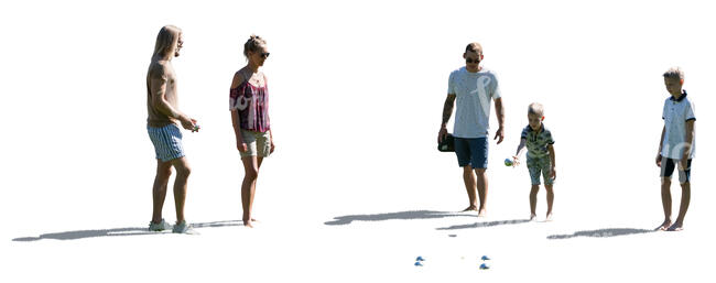 cut out group of adults and children playing petanque