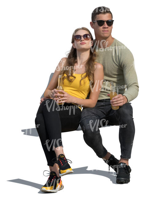 cut out couple sitting in the sun and drinking soft drinks