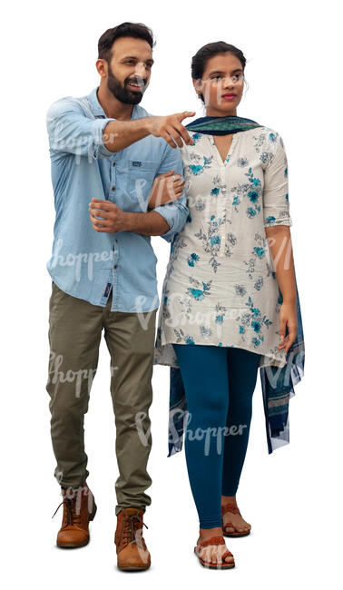 cut out indian couple walking arm in arm