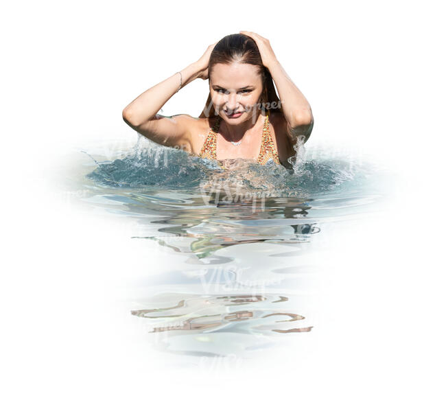 cut out woman standing in the pool in the water