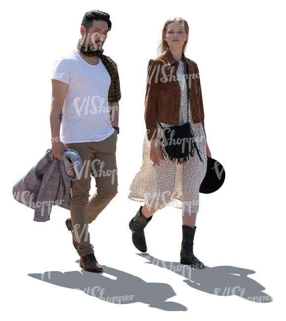 two cut out backlit people walking