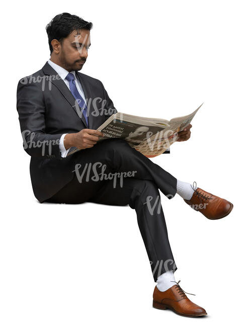 cut out indian businessman sitting and reading a newspaper