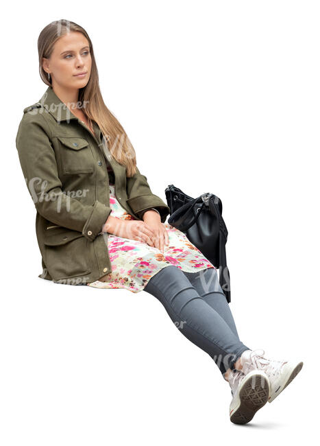 cut out woman sitting on a bench