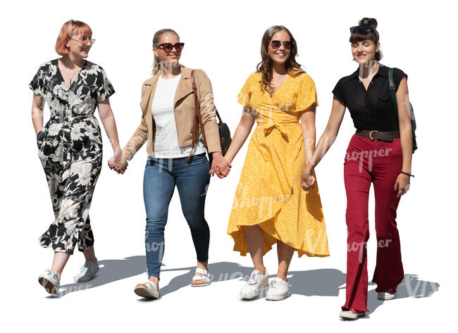 cut out group of girls walking hand in hand